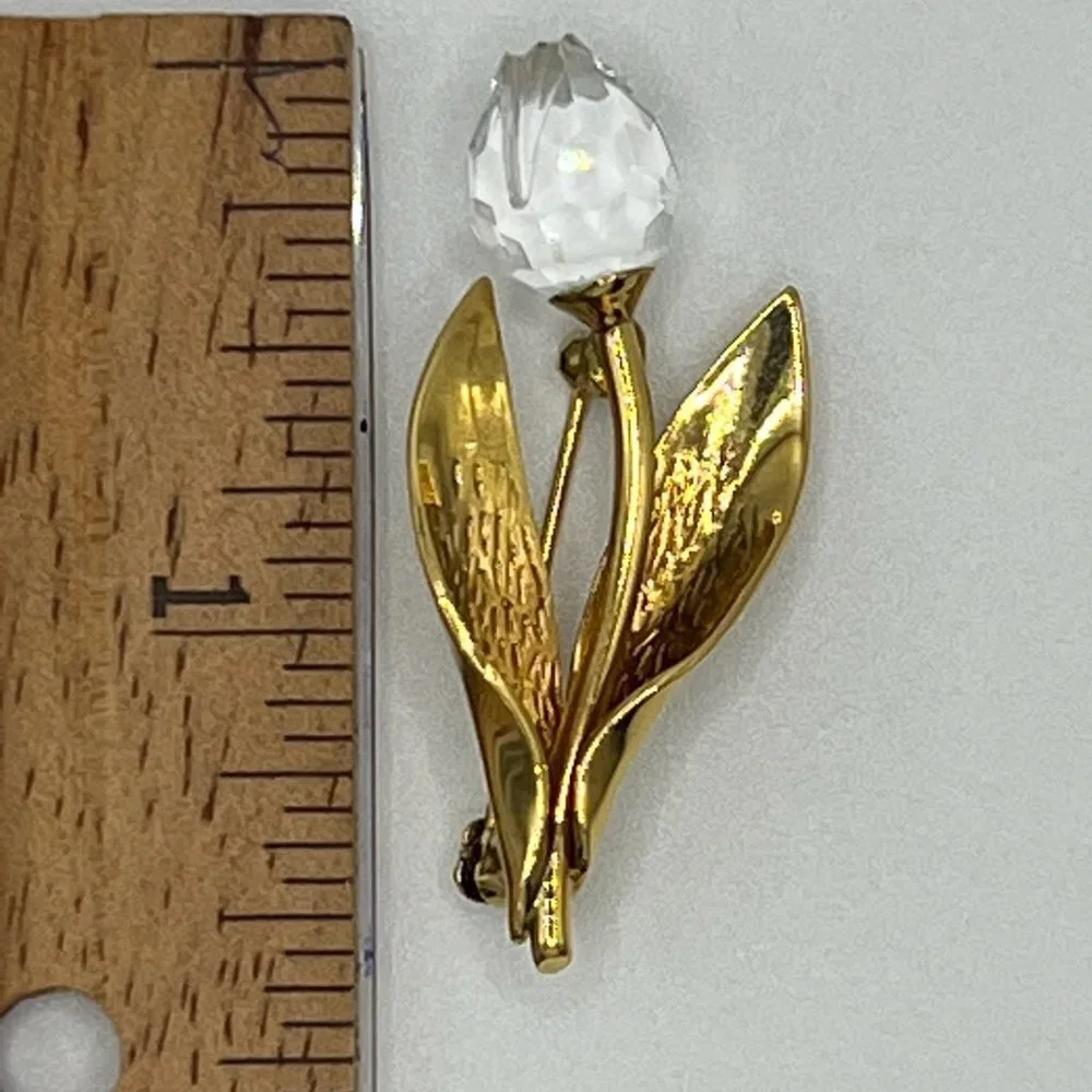SWAROVSKI Swan Logo Gold Tulip and Crystal Brooch